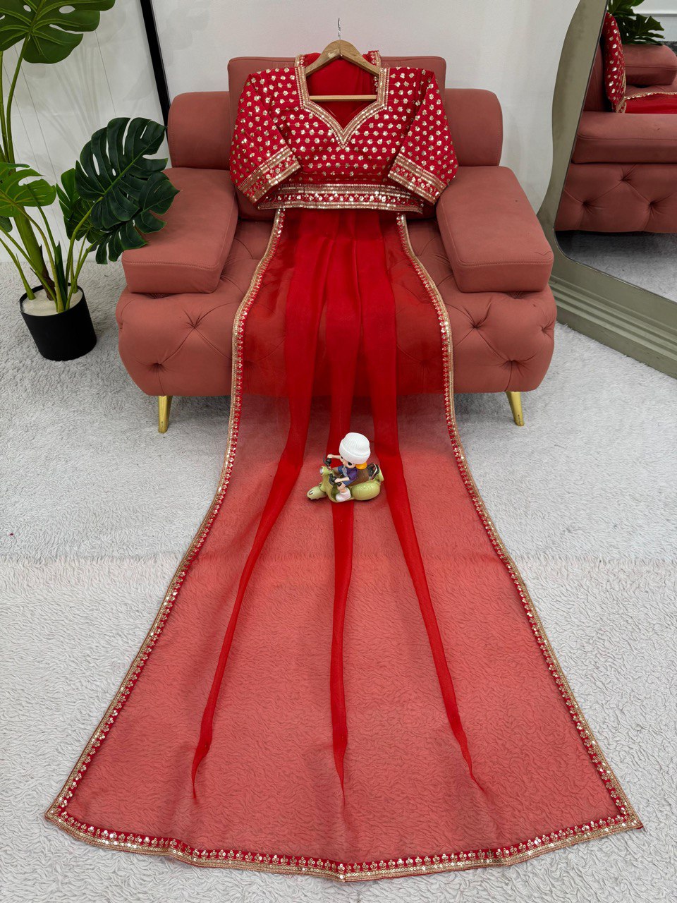 Perfect Pretty Red Premium Organza Silk Saree.