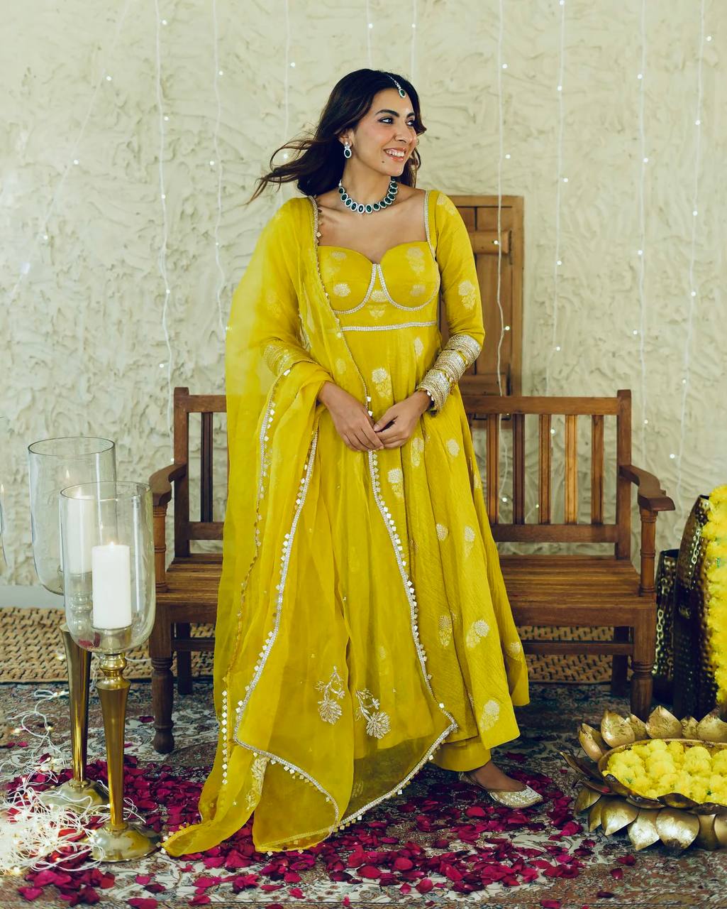 Pretty Yellow Designer Pure Chinon Silk Gown Collection.
