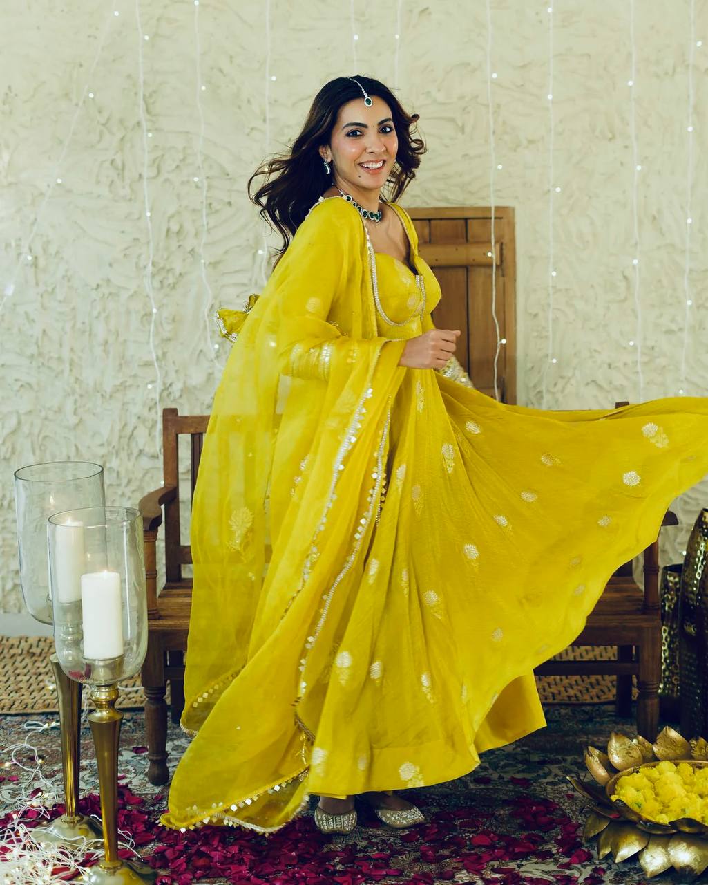 Pretty Yellow Designer Pure Chinon Silk Gown Collection.