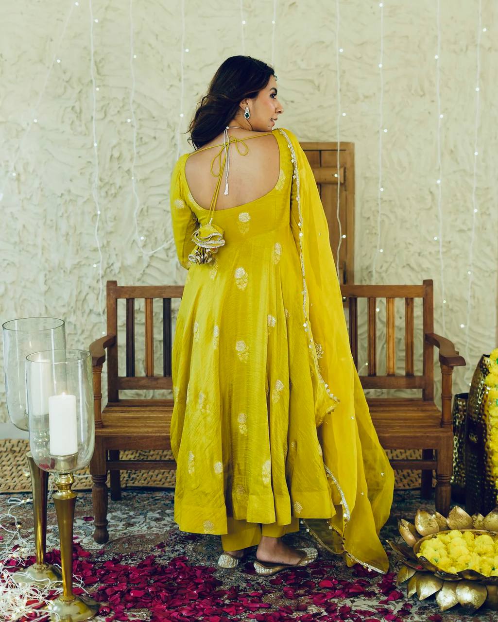 Pretty Yellow Designer Pure Chinon Silk Gown Collection.