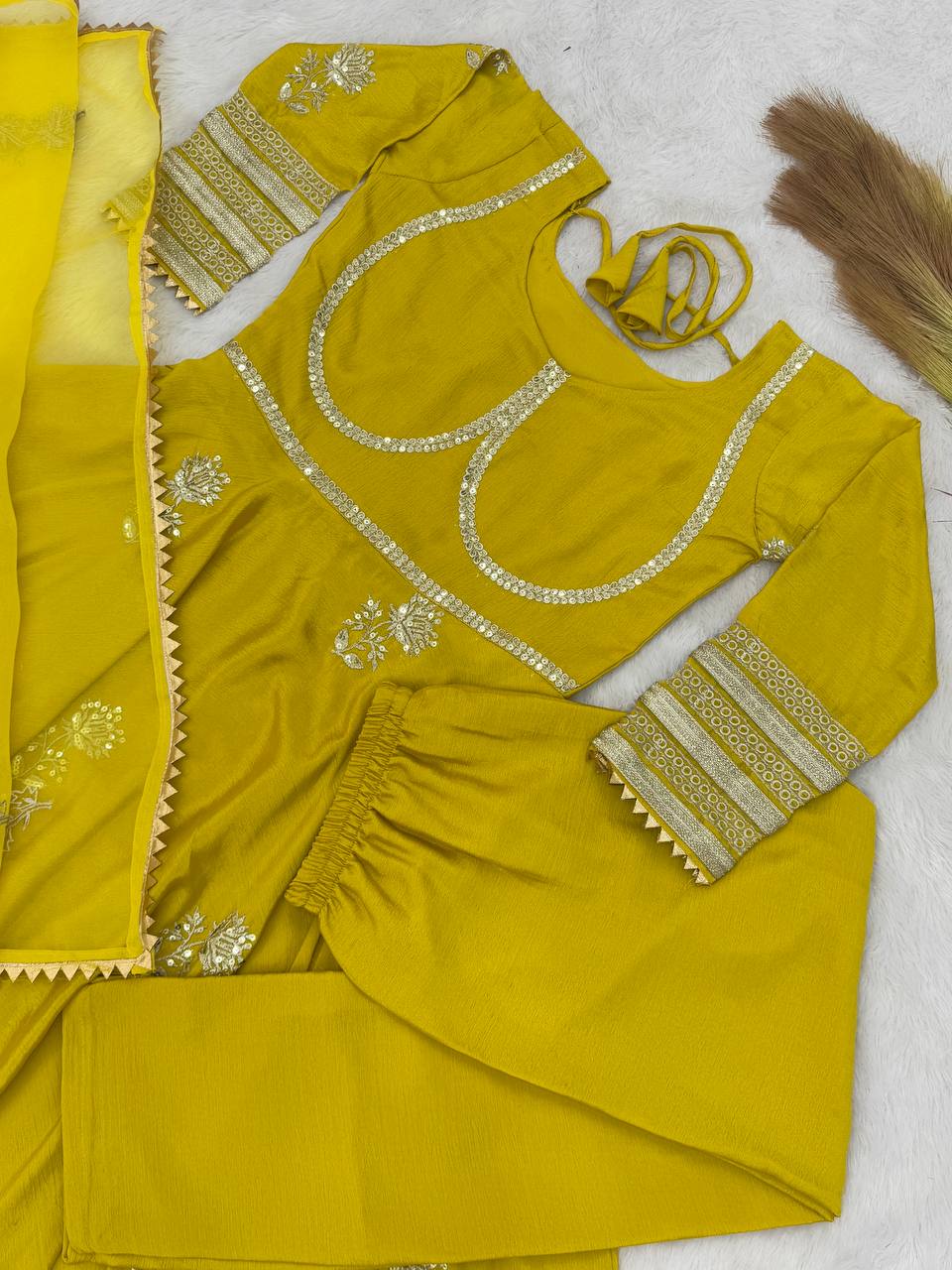 Pretty Yellow Designer Pure Chinon Silk Gown Collection.