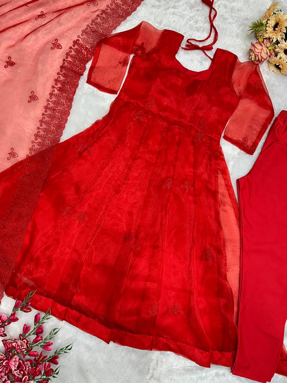 Latest Trendy New Red Anarkali Outfit.
