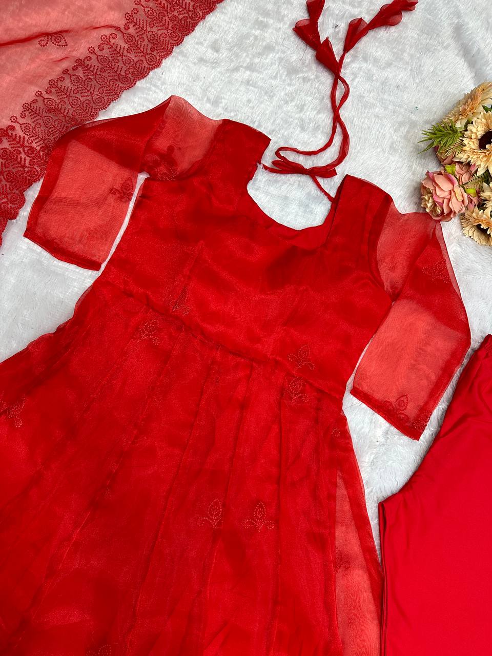 Latest Trendy New Red Anarkali Outfit.