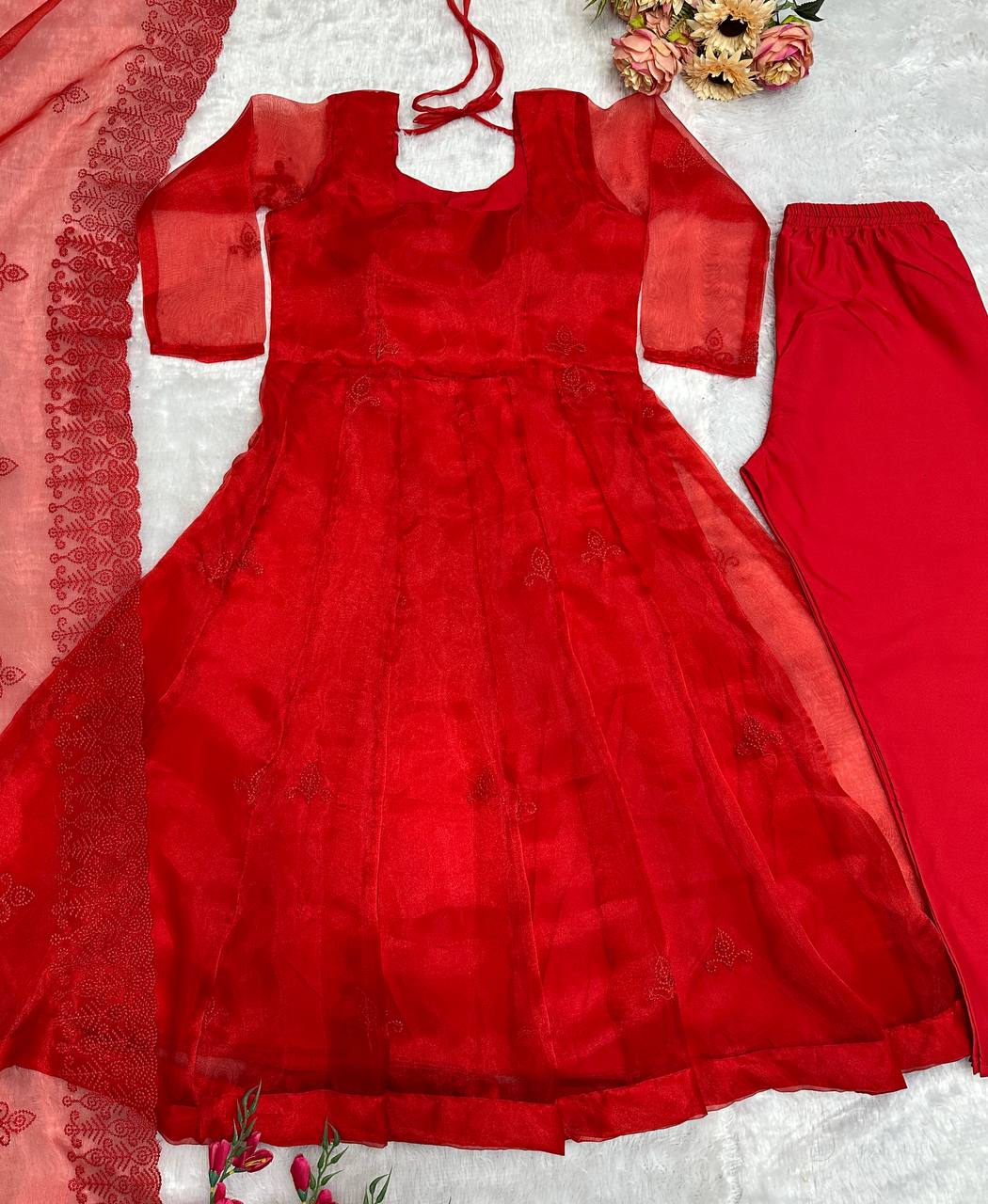 Latest Trendy New Red Anarkali Outfit.