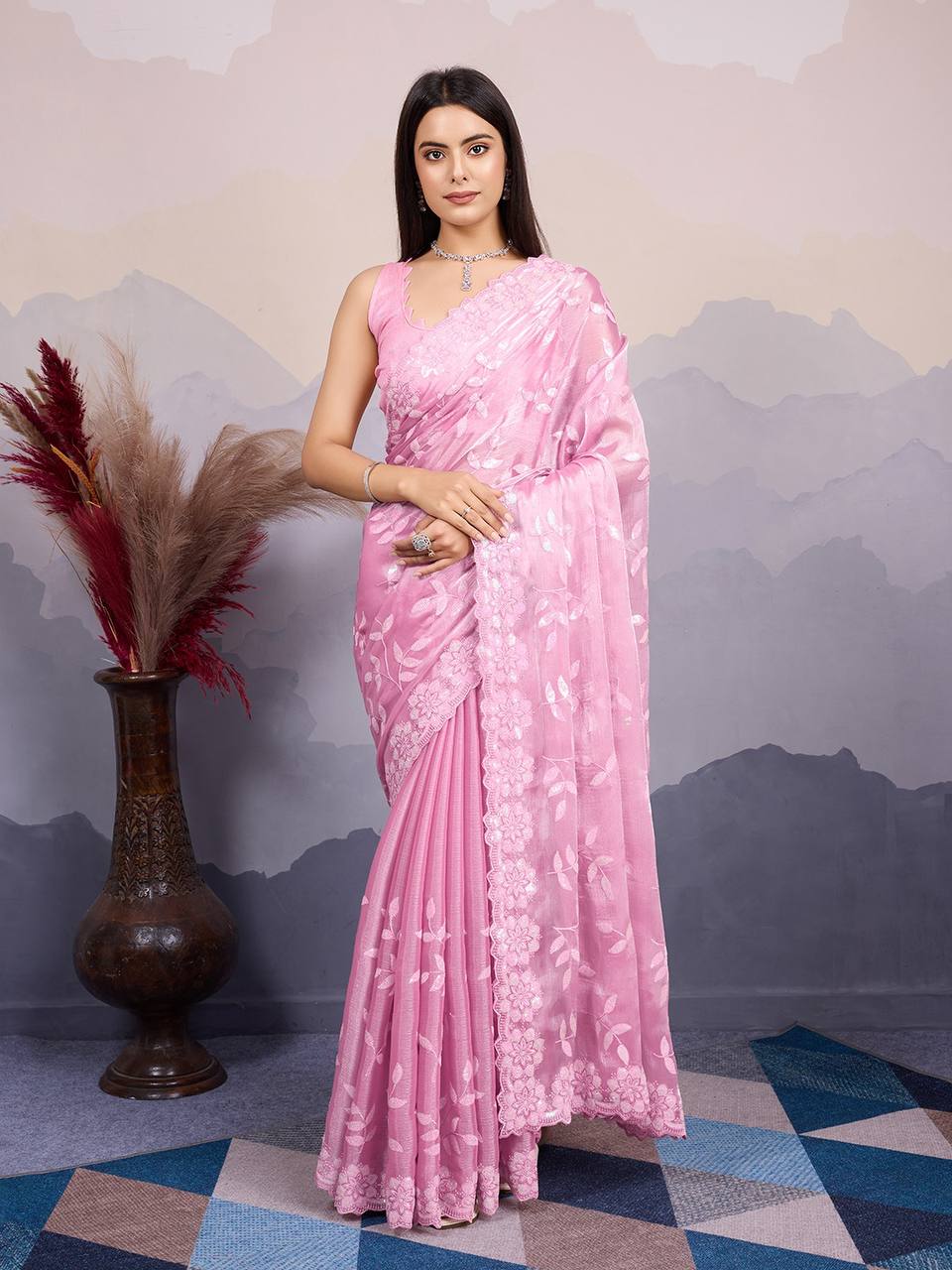 Latest New Burberry Silk Pink Saree Collection.