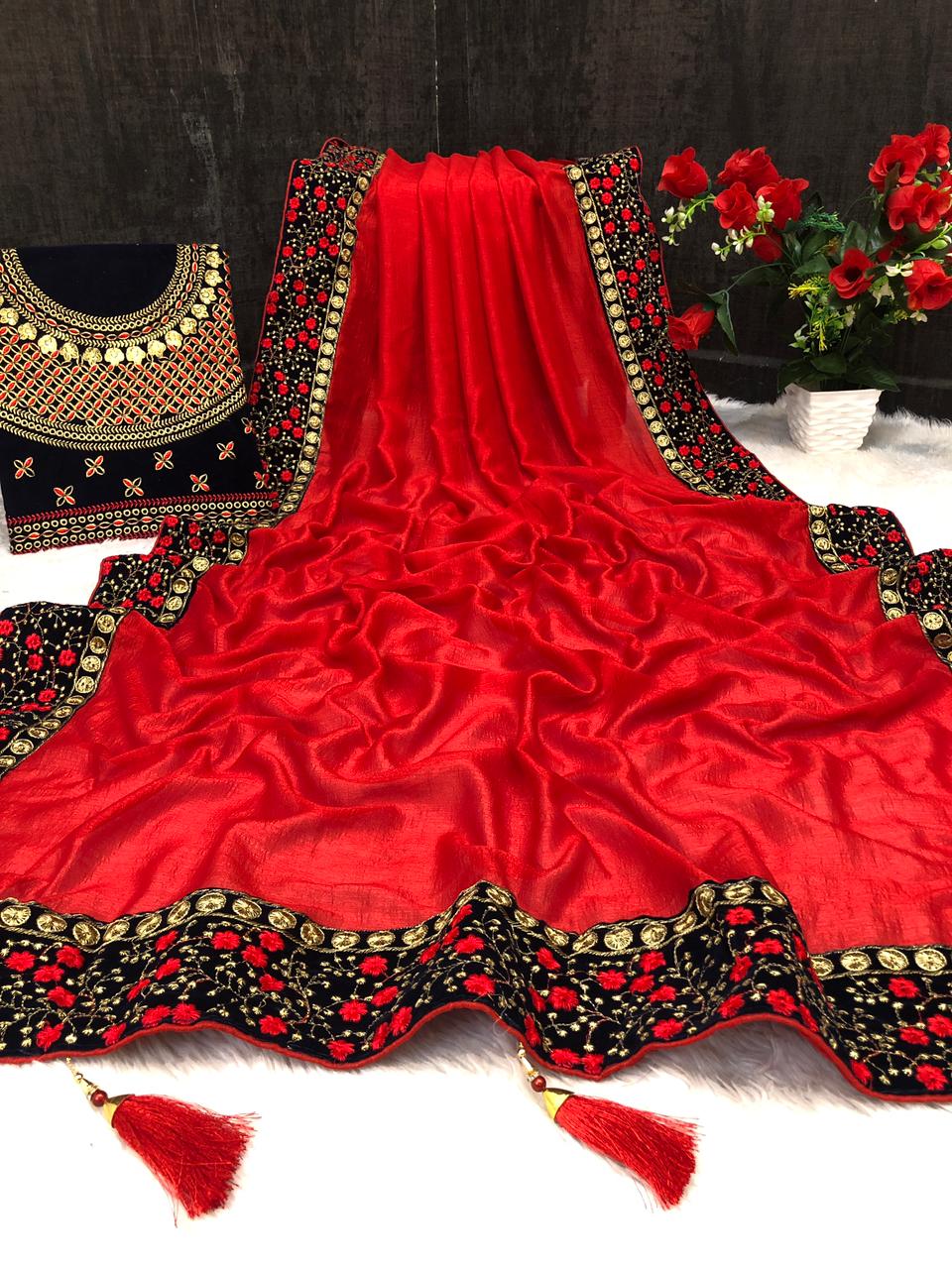Red Colour Heavy Vichitra Silk Saree Collection.