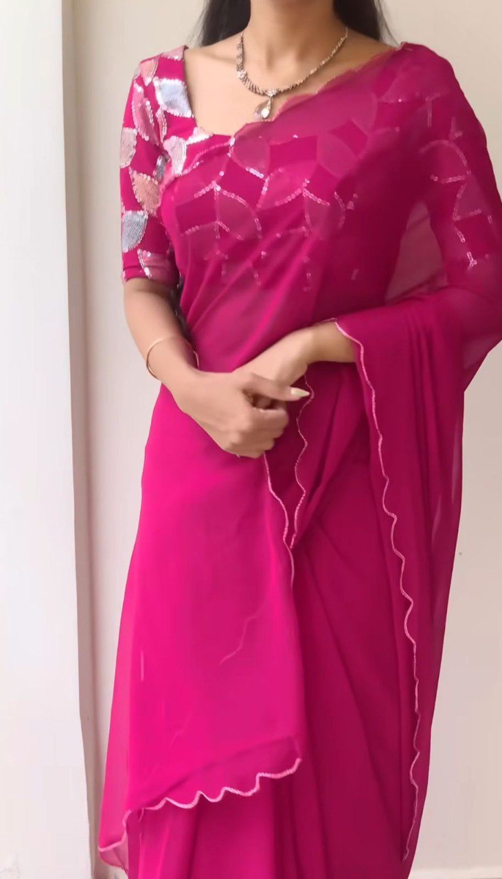 Pretty Dark Pink Premium Georgette Saree Collection.