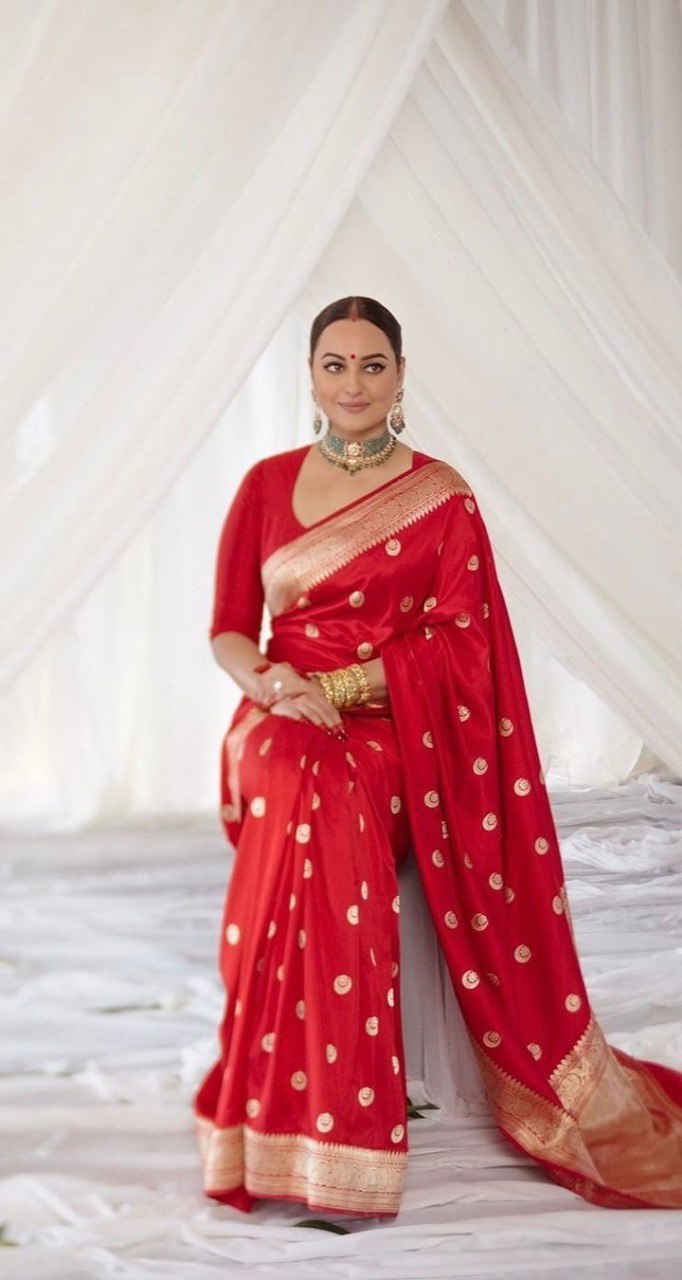Most Trendy Wedding Special Red Banarasi Soft Silk Saree.