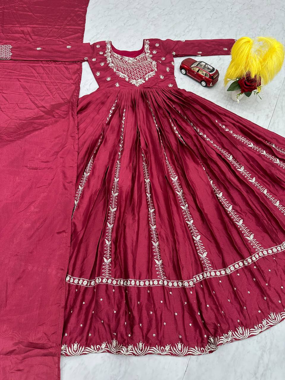 Most Pretty Designer Pink Chinon Gown Collection.