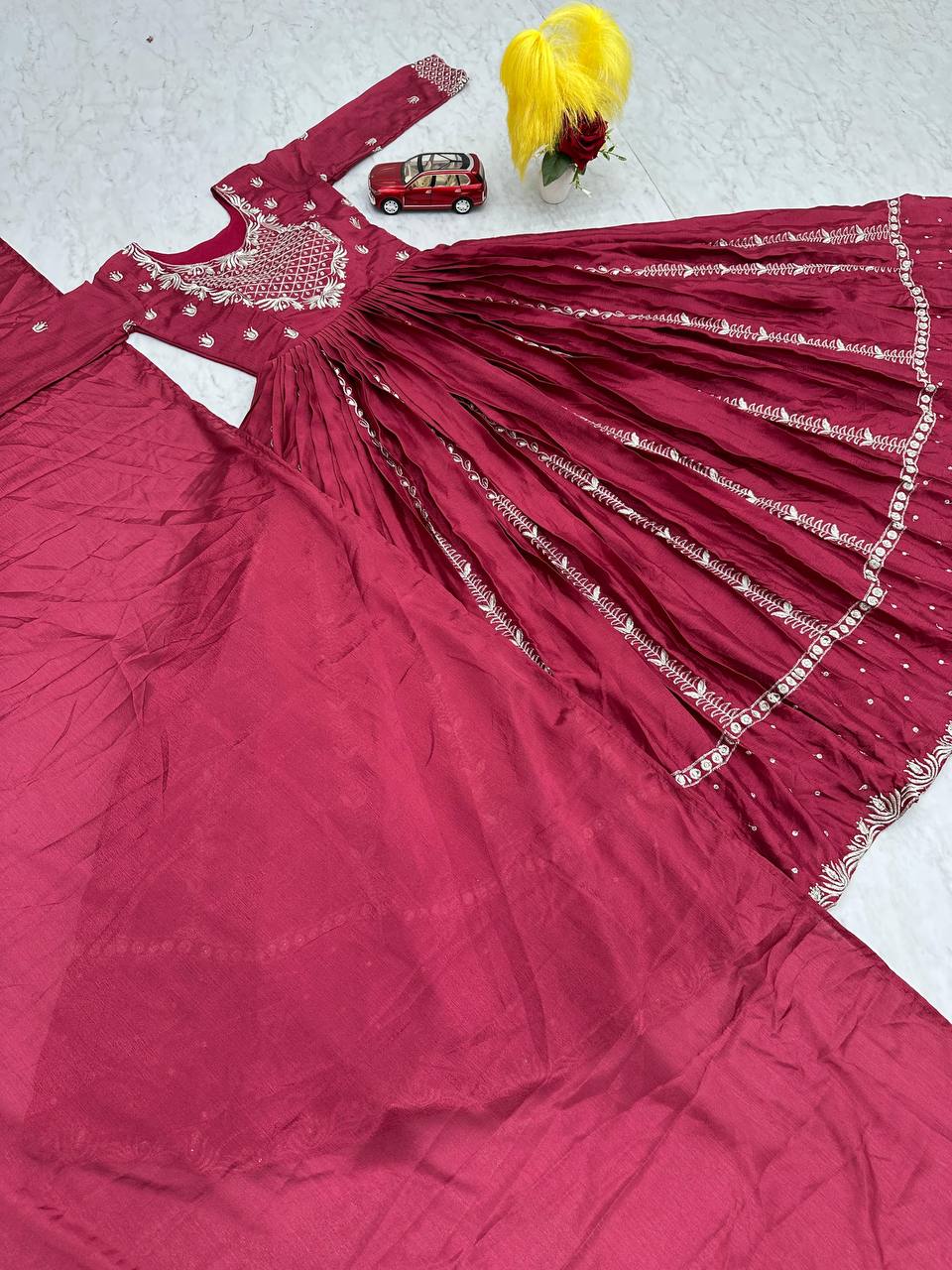 Most Pretty Designer Pink Chinon Gown Collection.