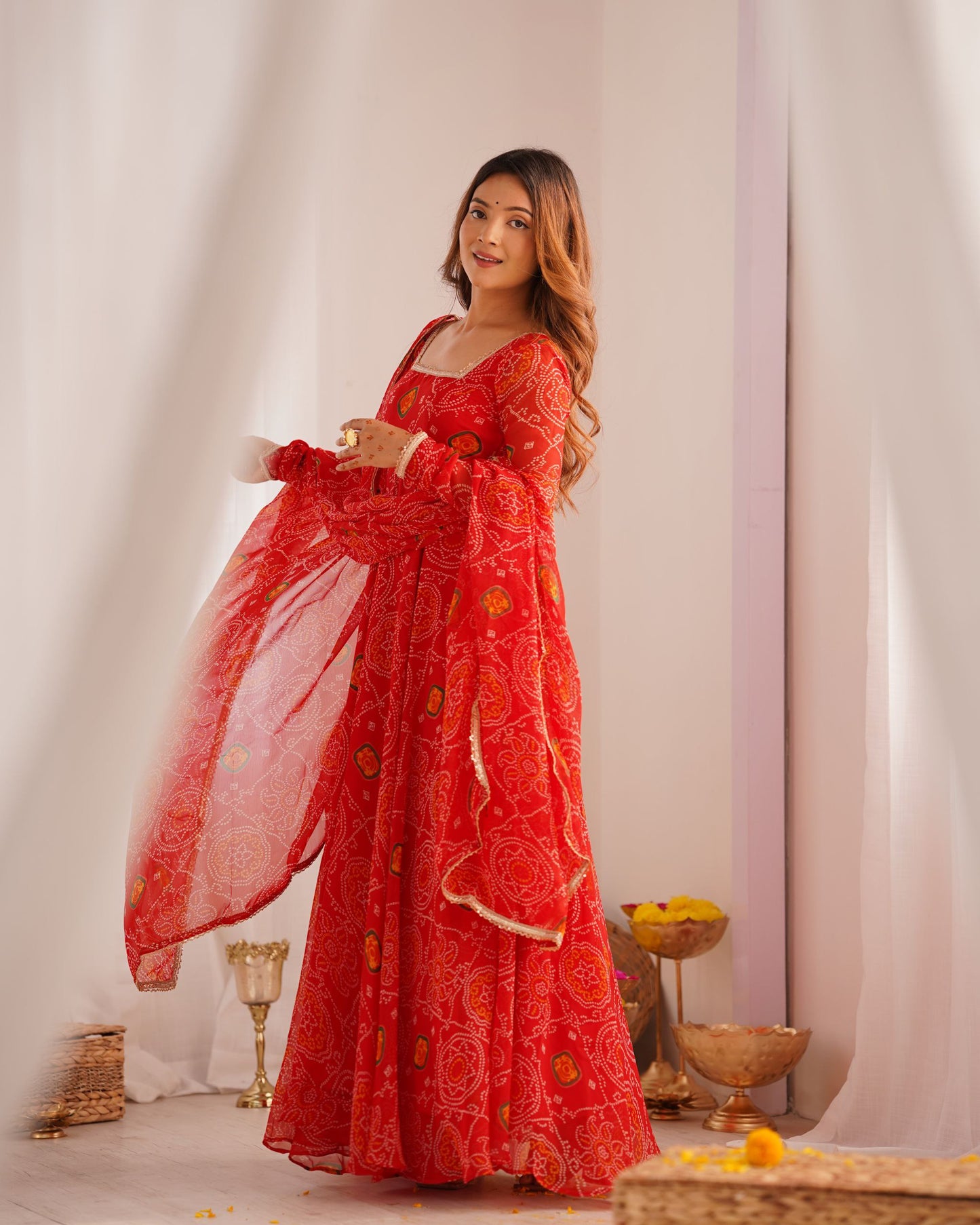 Latest New Red Bandhni Gown Collection.