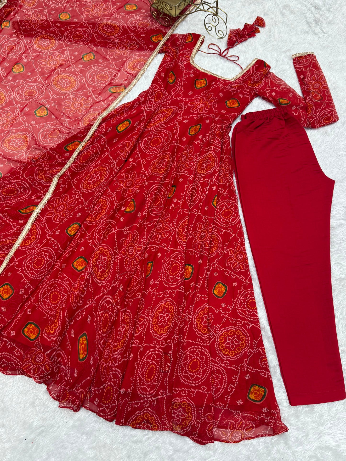 Latest New Red Bandhni Gown Collection.
