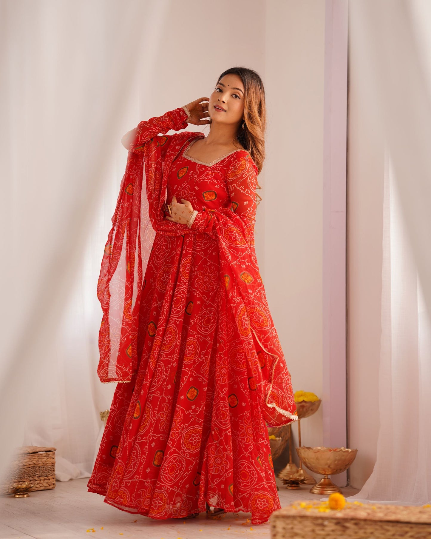 Latest New Red Bandhni Gown Collection.
