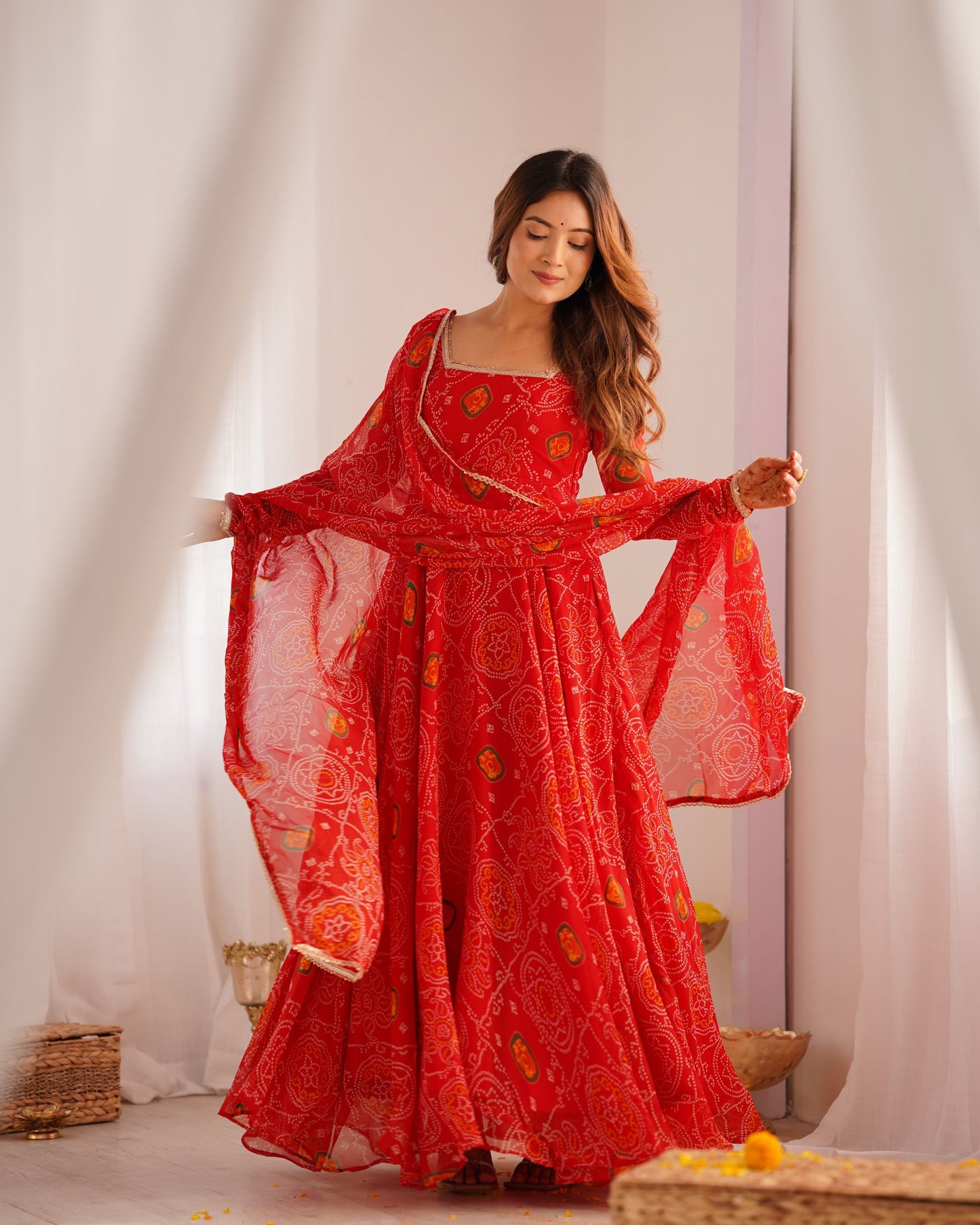 Latest New Red Bandhni Gown Collection.