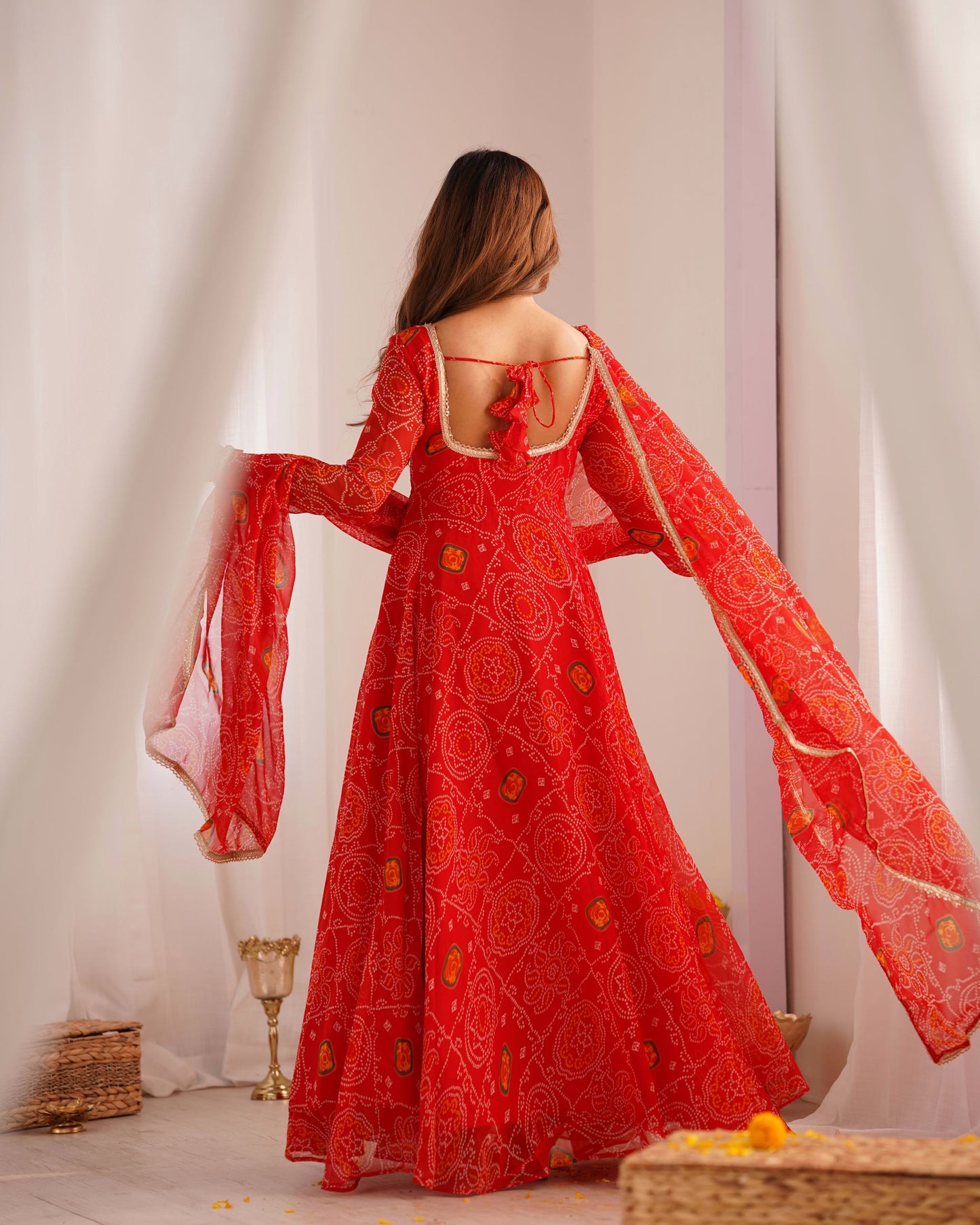 Latest New Red Bandhni Gown Collection.