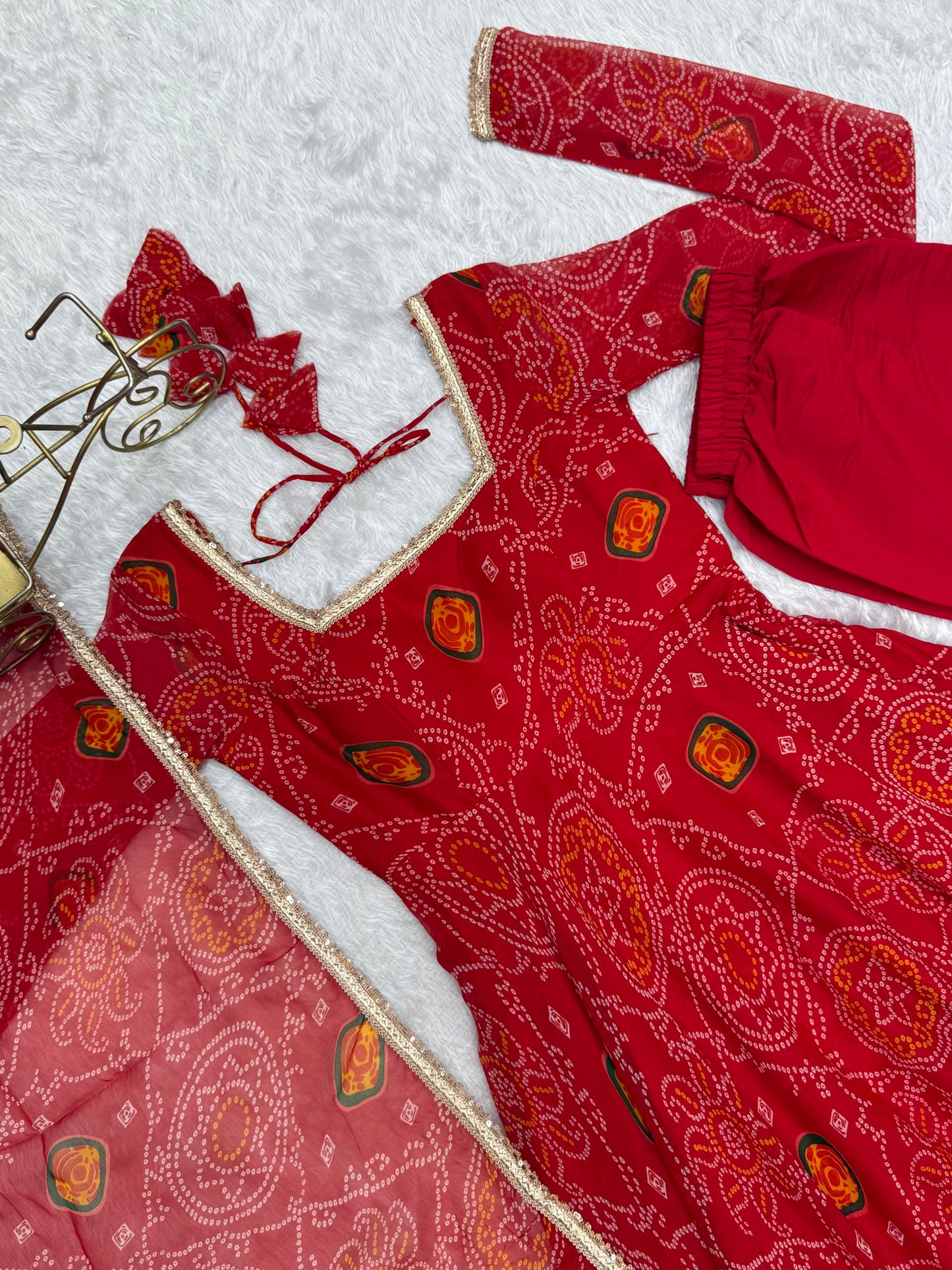 Latest New Red Bandhni Gown Collection.