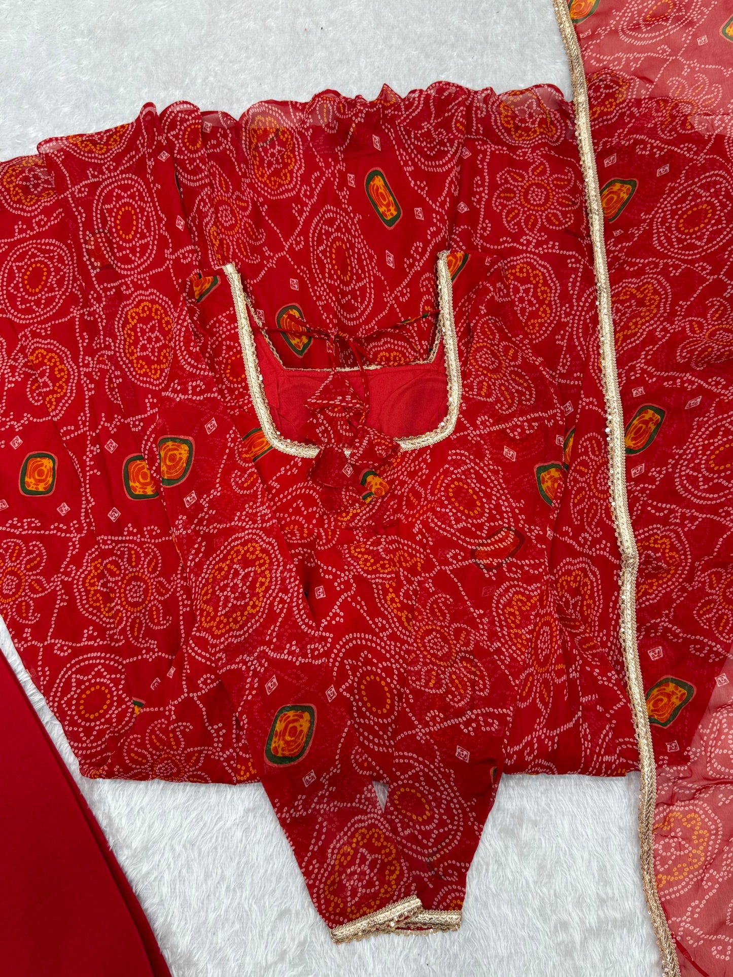 Latest New Red Bandhni Gown Collection.