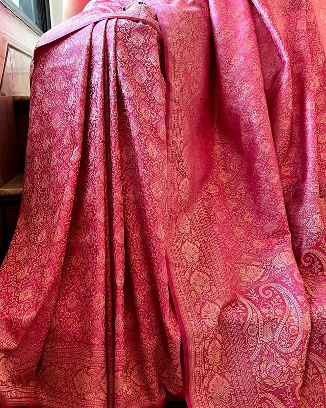 Weddings Functions Special Banarasi Soft Silk Pink Saree.