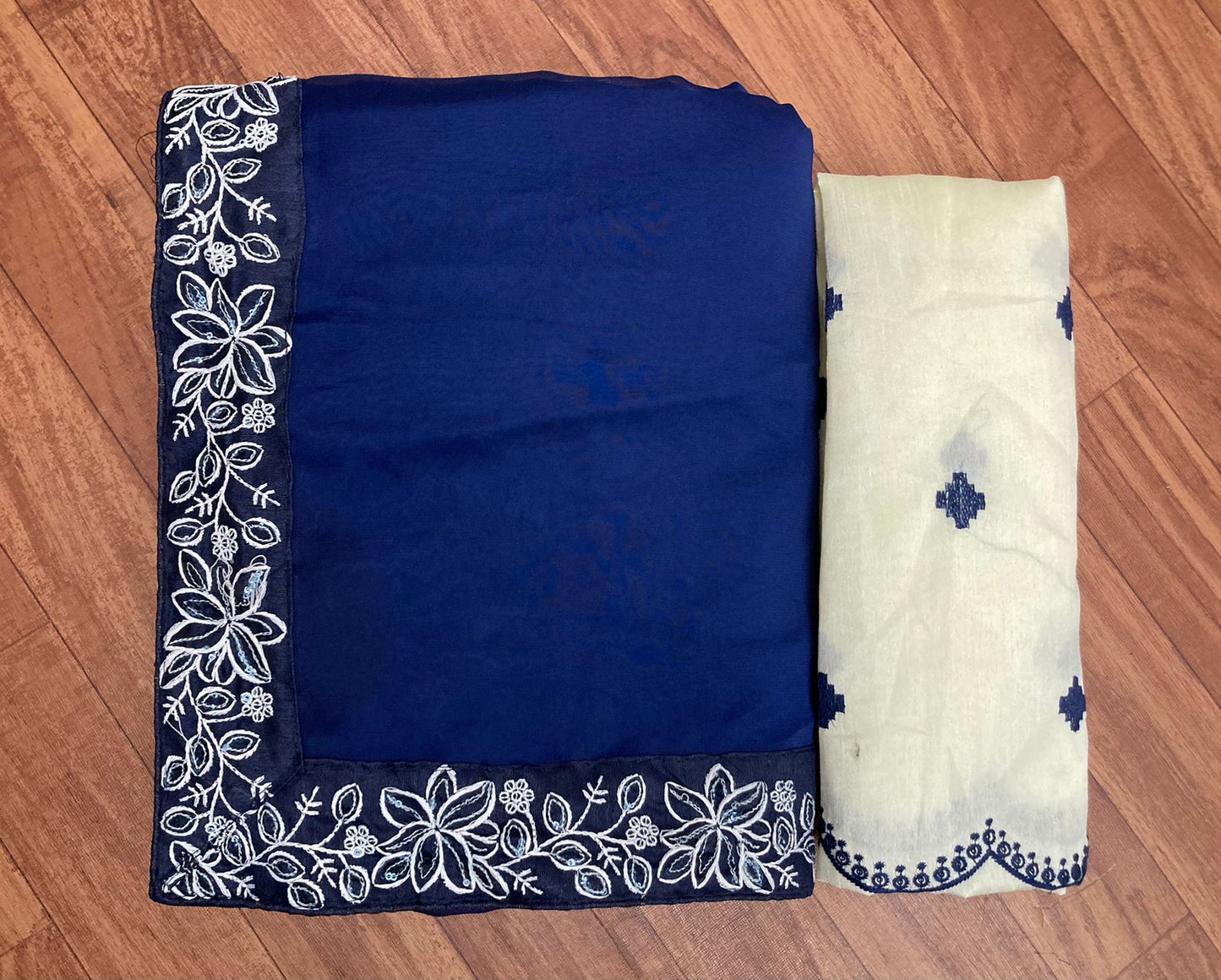 Navy Blue Casual Function Special Rangoli Silk Saree.