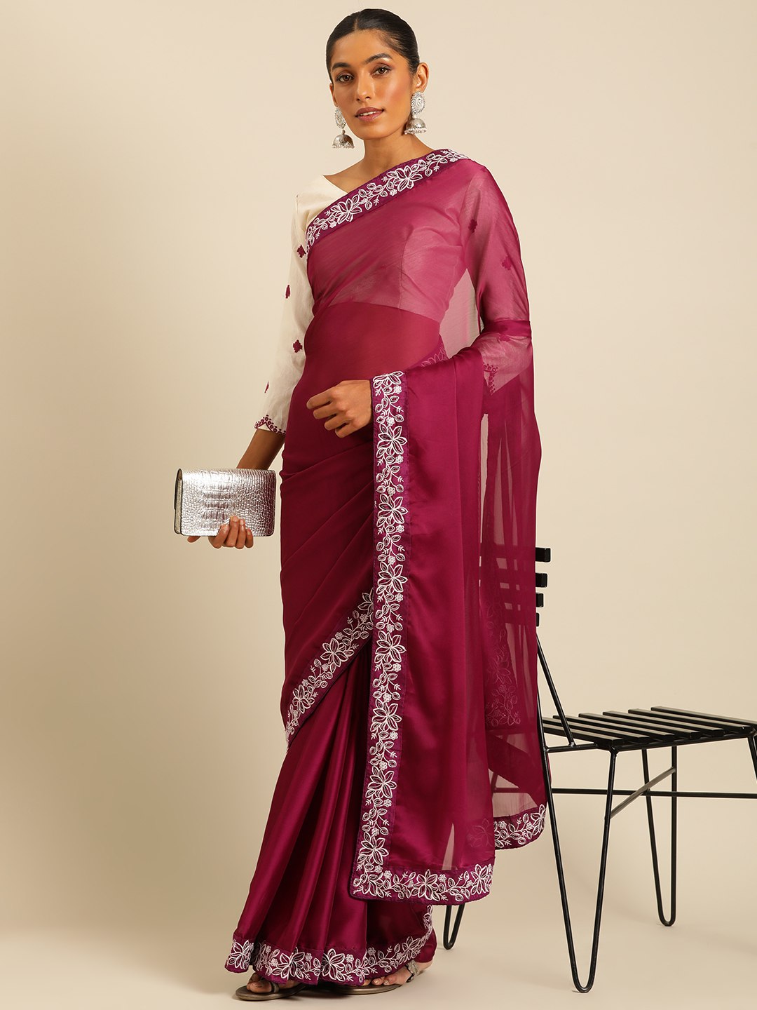Party Wear Special Pretty Wine Colour Rangoli Silk Saree.