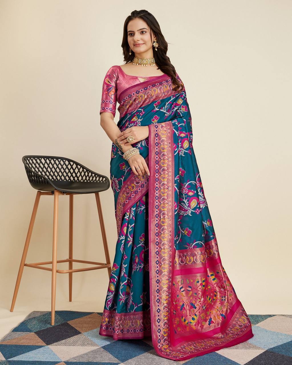 Occasions Wear Special kanjivaram Silk Peocock Color Saree.