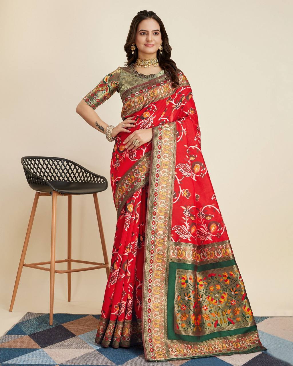 Wedding Seasons Special Kanjivaram Silk Red Color Saree.