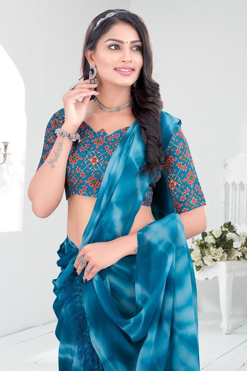Presenting New Designser Tie & Die Dark Sky Blue Saree.