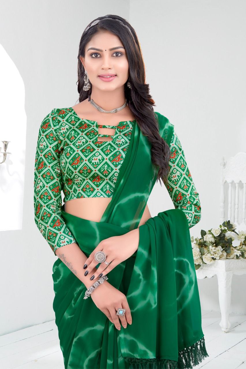 New Designser Tie & Die Occasions Wear Green Saree.