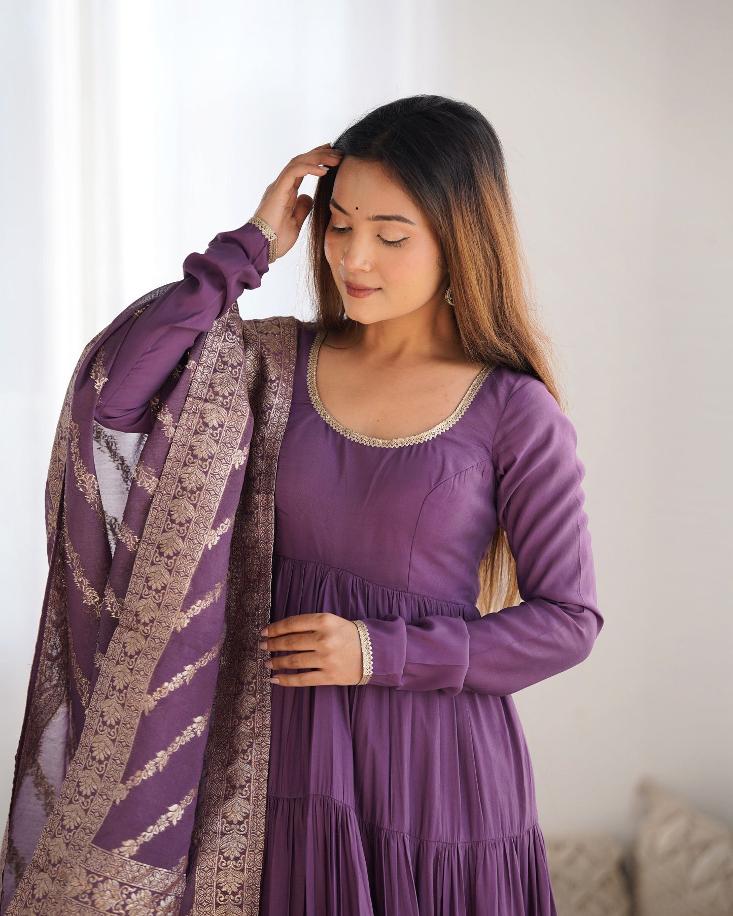 New Designer Mauve Purple Full Flaired Gown Collection.