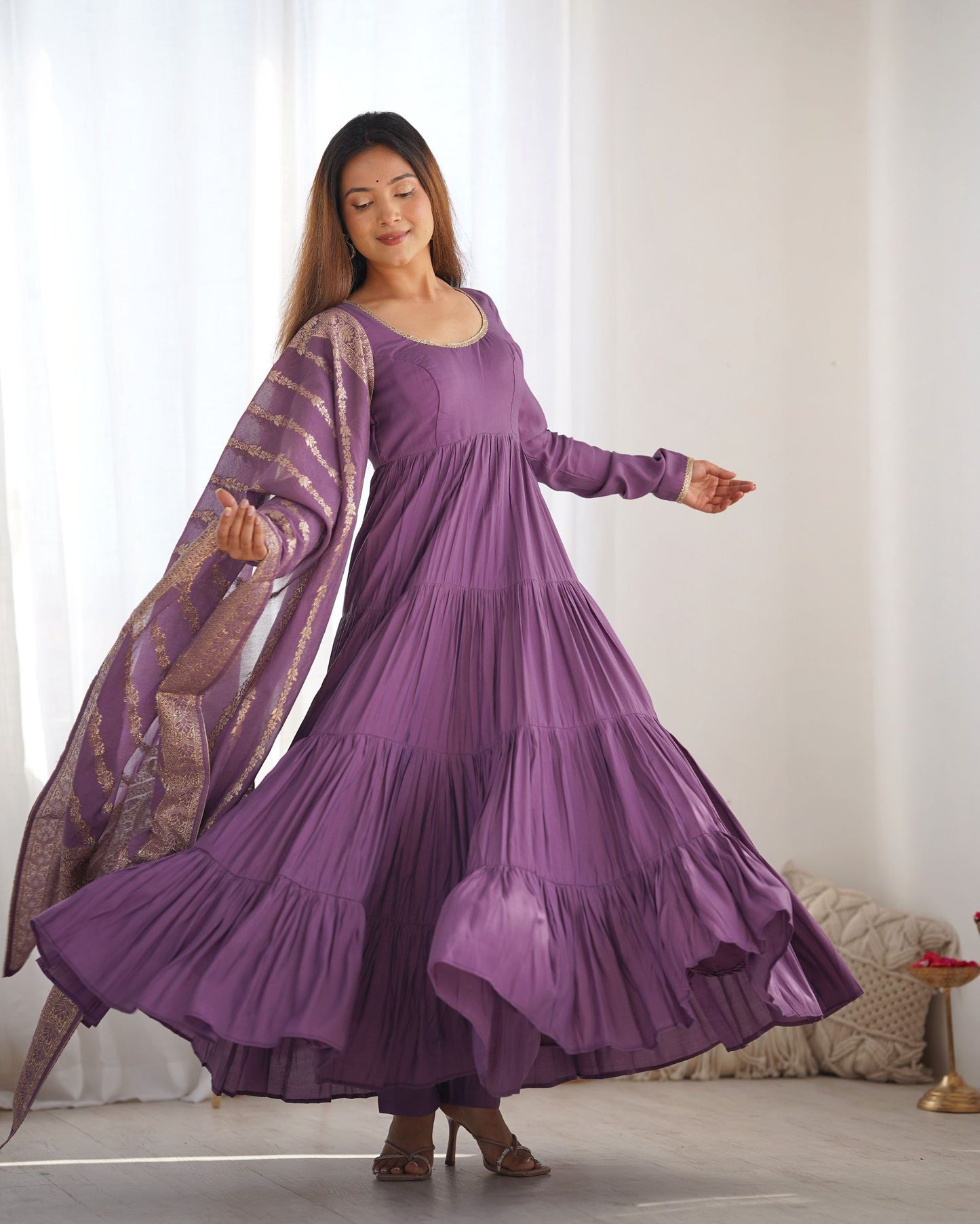 New Designer Mauve Purple Full Flaired Gown Collection.