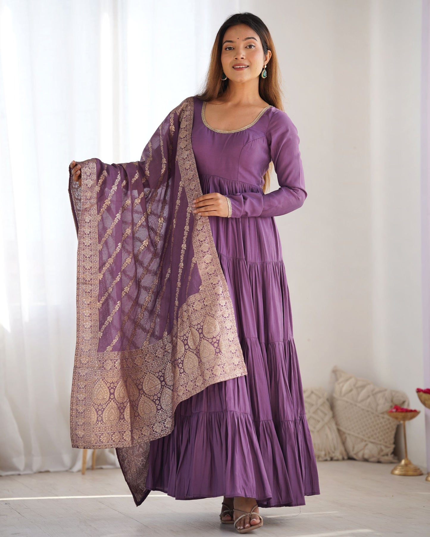 New Designer Mauve Purple Full Flaired Gown Collection.