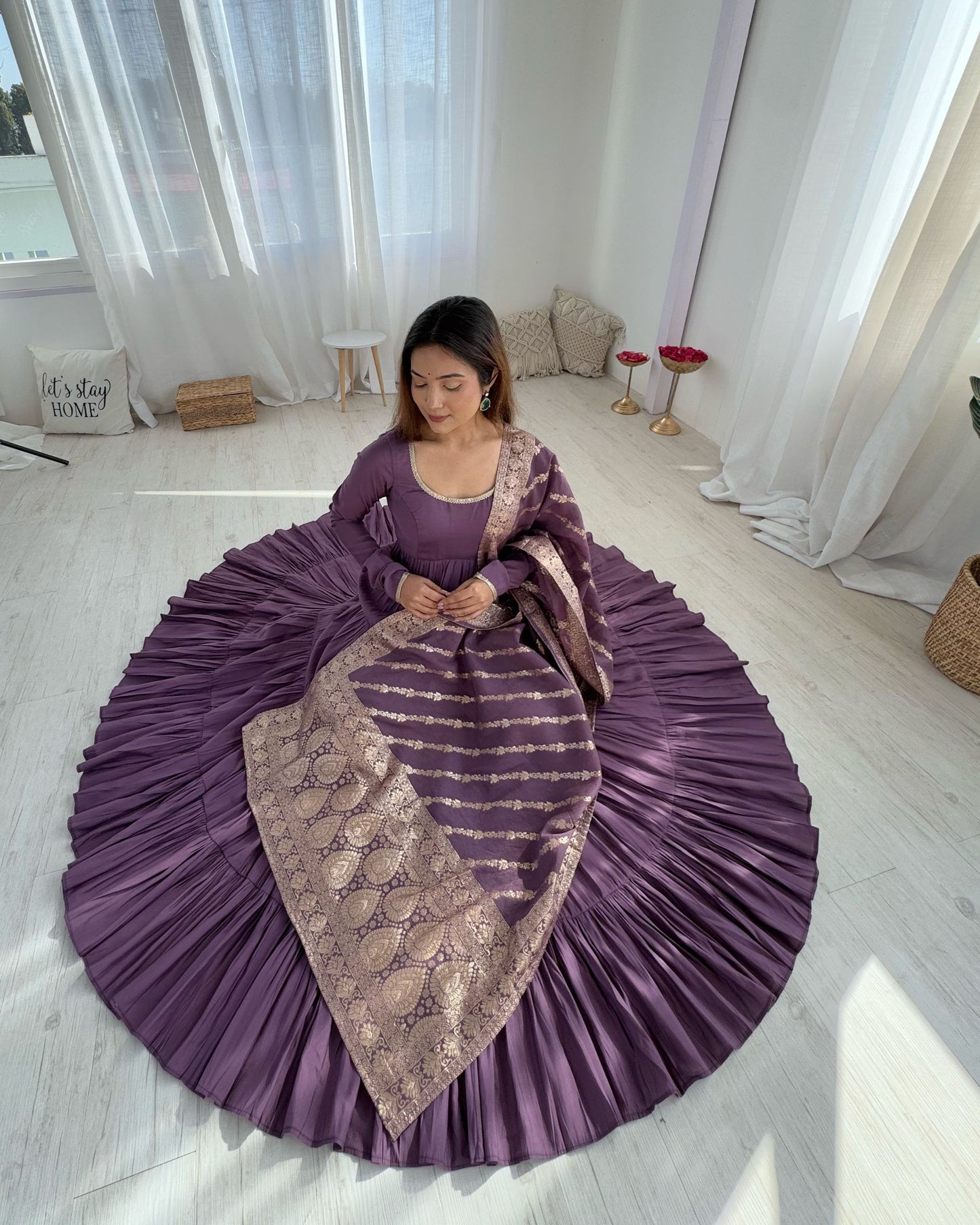 New Designer Mauve Purple Full Flaired Gown Collection.