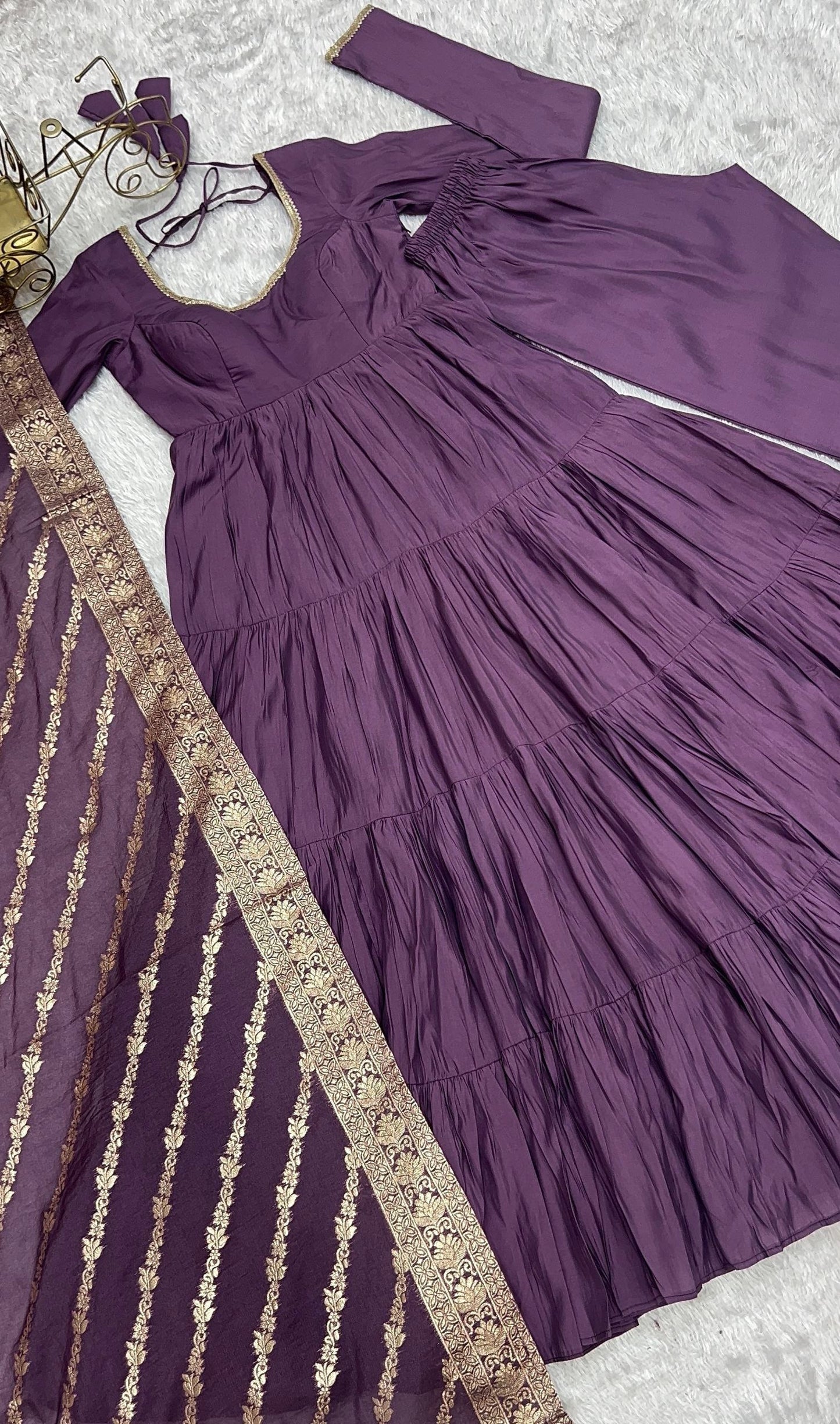 New Designer Mauve Purple Full Flaired Gown Collection.