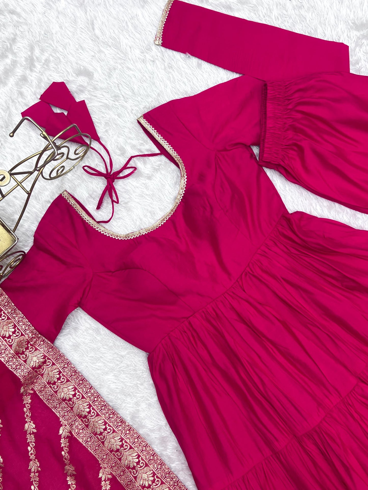 Latest Designer Wedding Wear Special Roman Silk Chanderi Pink Gown Collection.