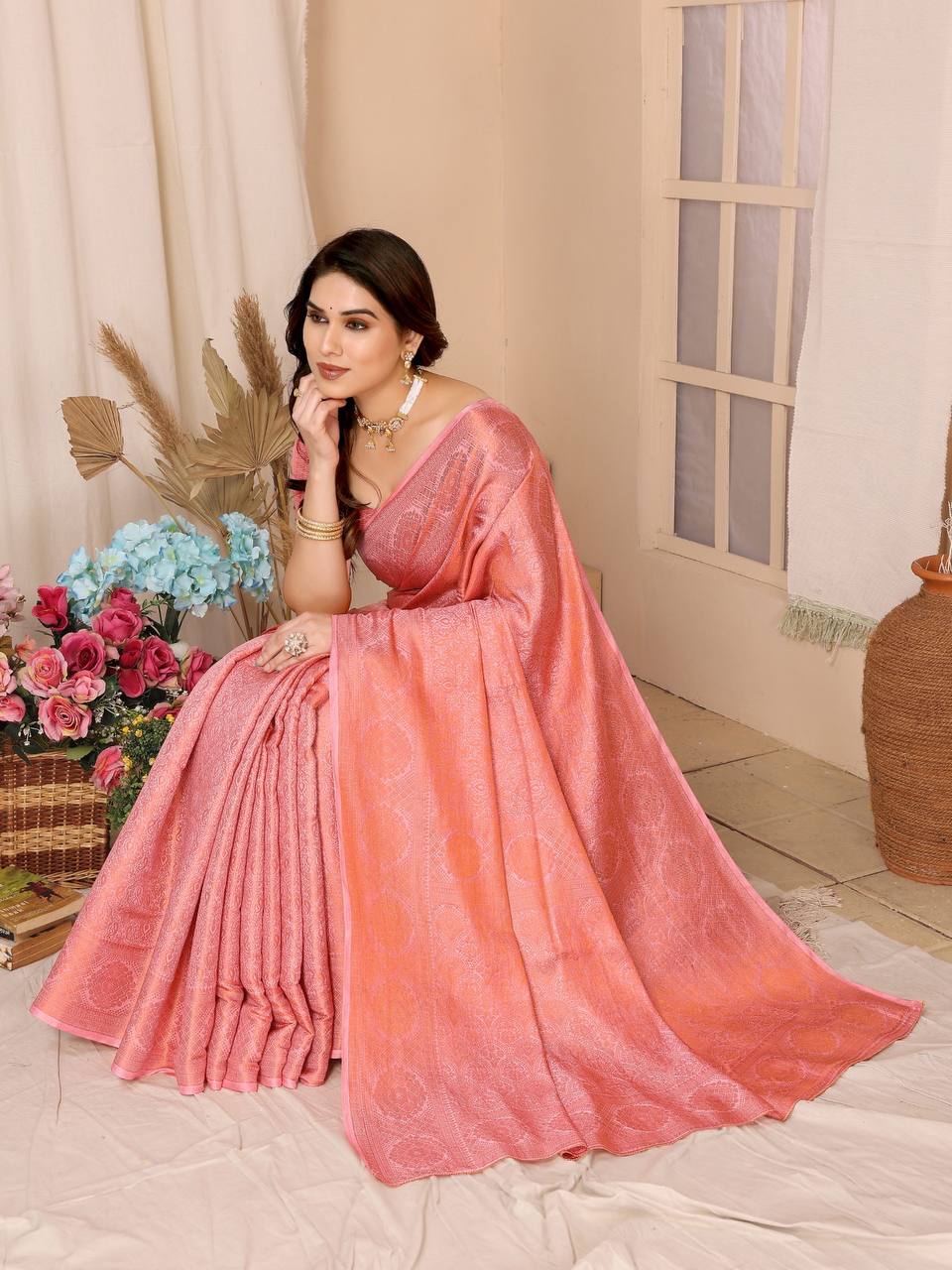 Latest Designer Soft Kanjivaram Silk Pink Color Saree.