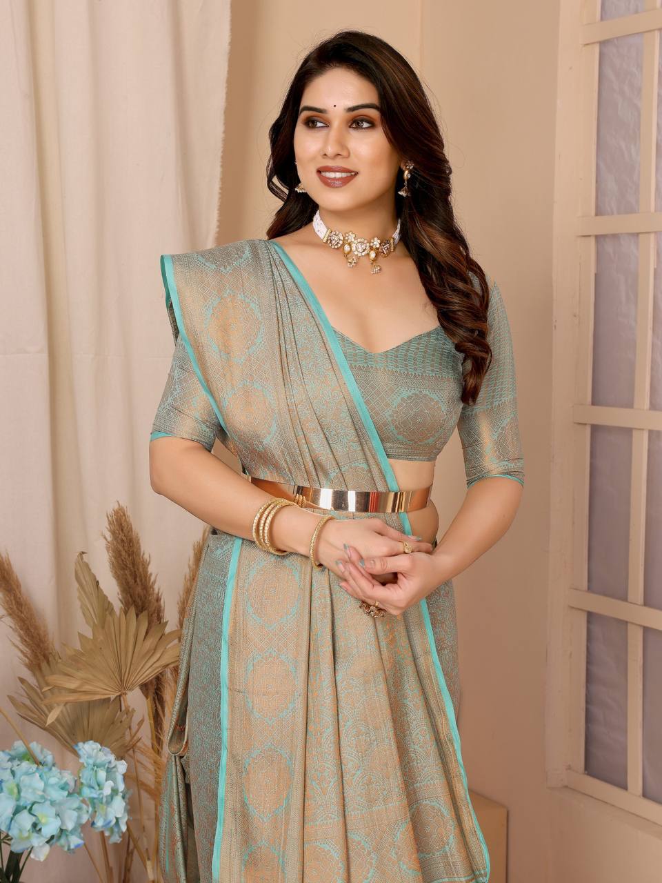 Party Wear Designer Kanjivaram Silk Saree.