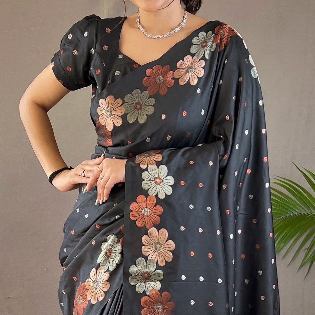 Party Wear Special Black Soft Banarasi Silk Saree Collection.