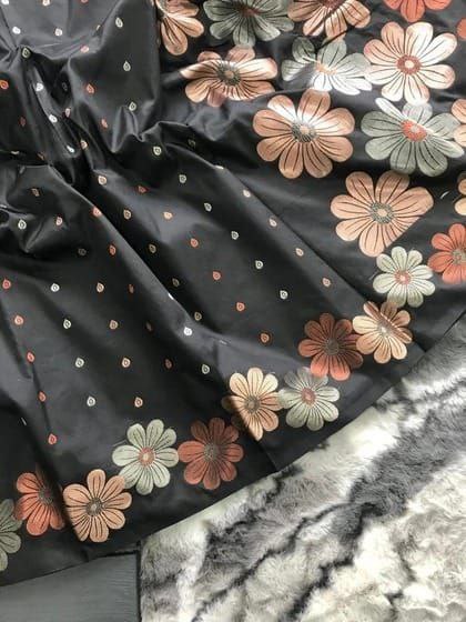 Party Wear Special Black Soft Banarasi Silk Saree Collection.