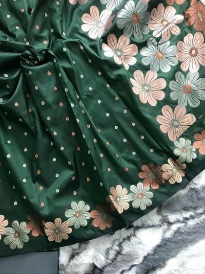 Preety Green Soft Banarasi Silk Weddings Function Special Saree Collection.
