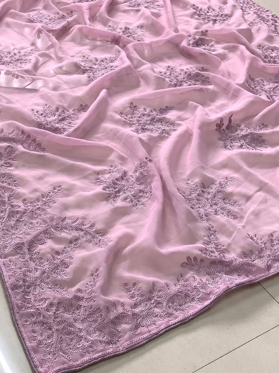 Amazing Powder Pink Color Party Wear Designer Saree.