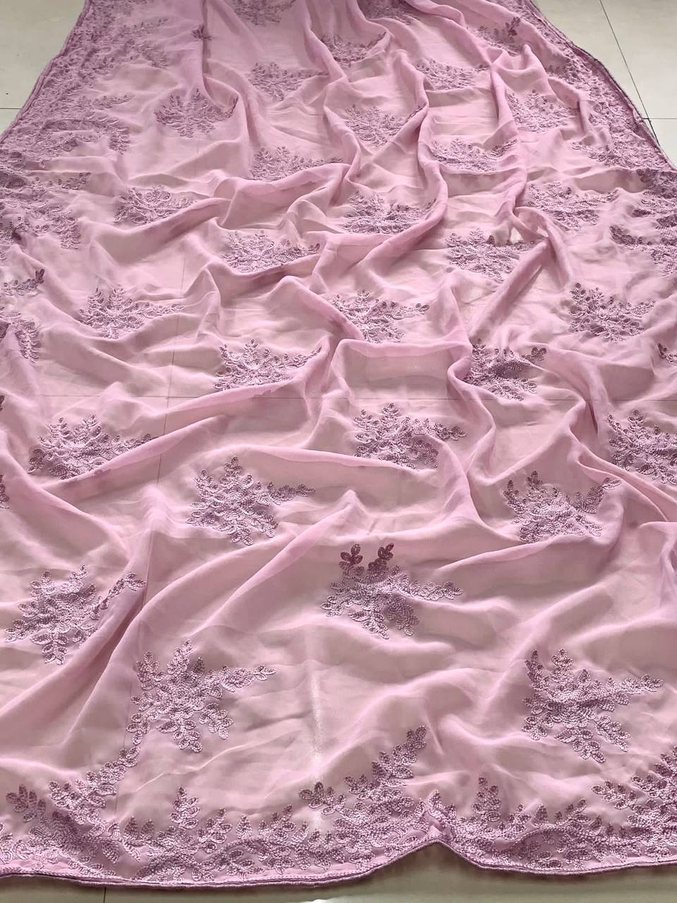 Amazing Powder Pink Color Party Wear Designer Saree.