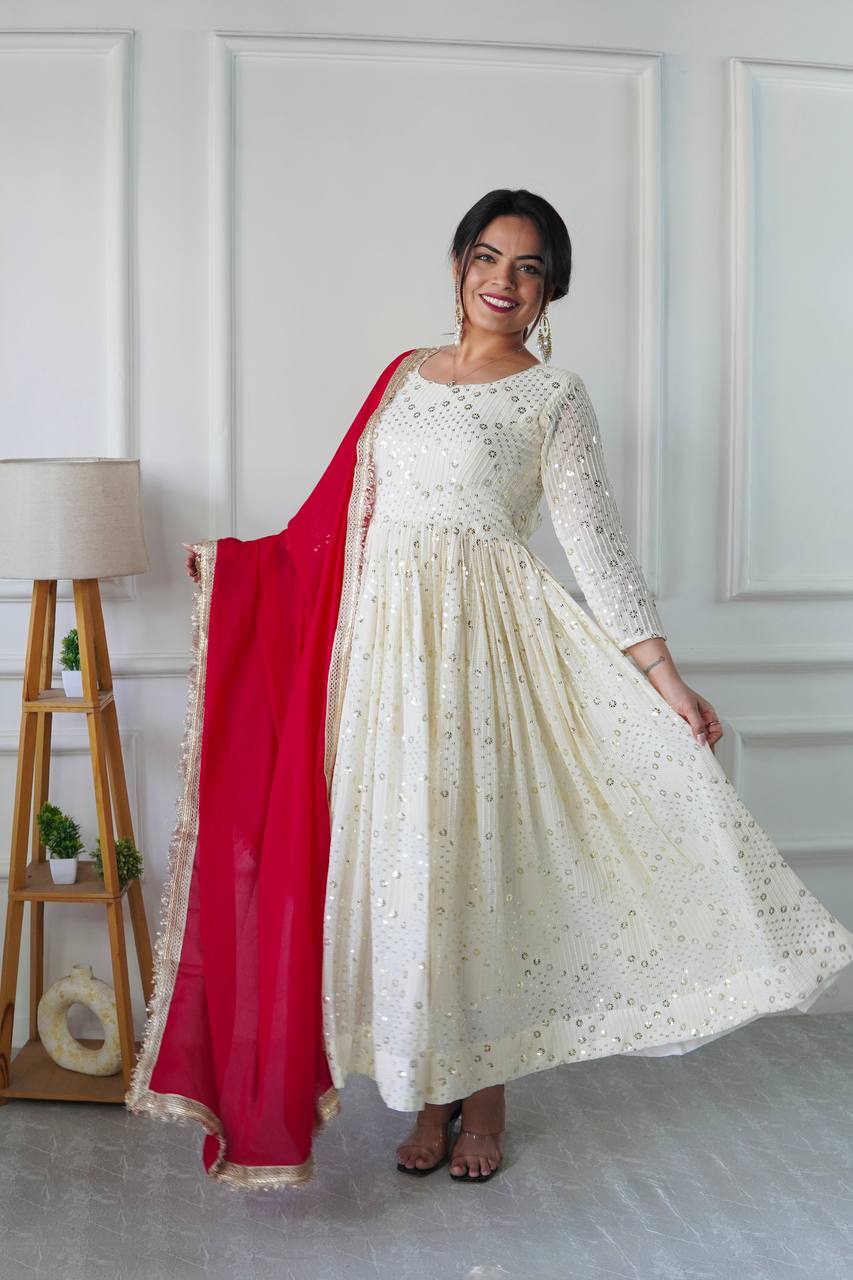 Most Pretty White Premium Faux Georgette Gown Collection.