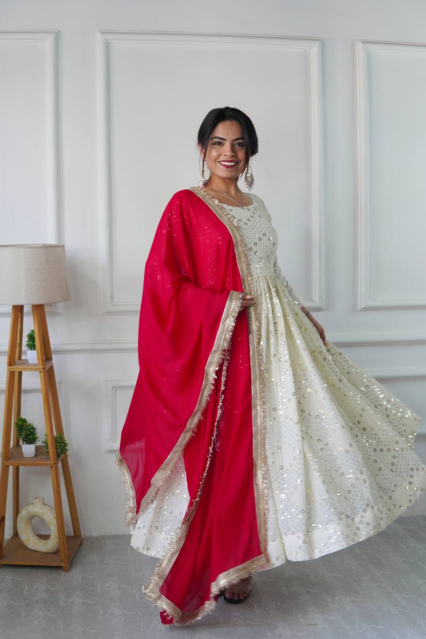 Most Pretty White Premium Faux Georgette Gown Collection.