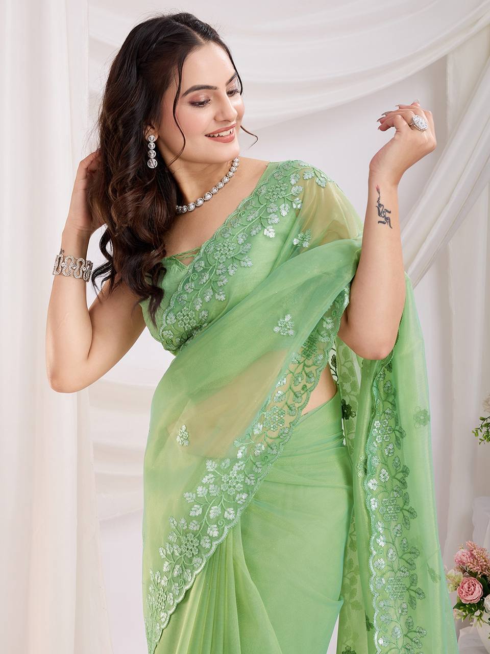 Wedding Wear Special New Gold Twill Net Saree Collection.