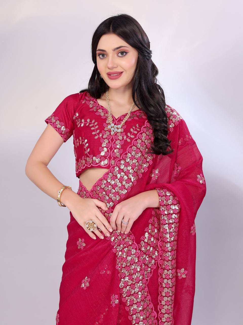 Pretty Pink Designer Gold Tussar Saree Collection.