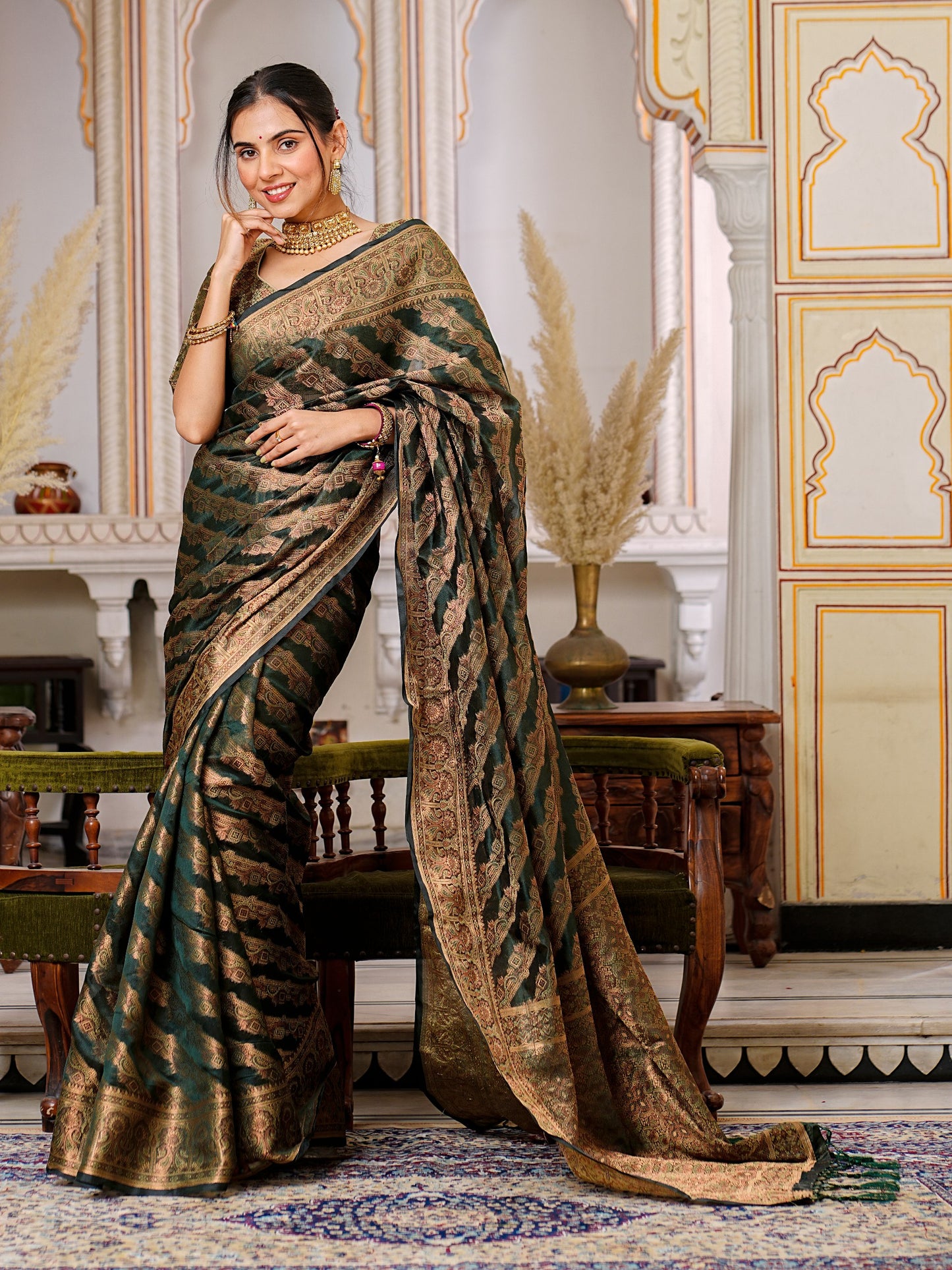 Amazing Designer Green Colour Pure Organza Saree.