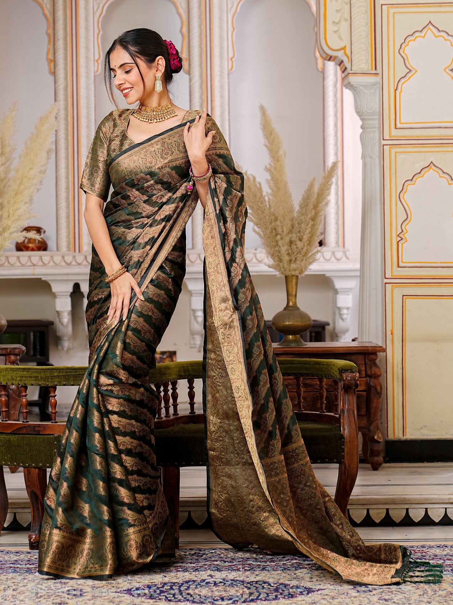 Amazing Designer Green Colour Pure Organza Saree.