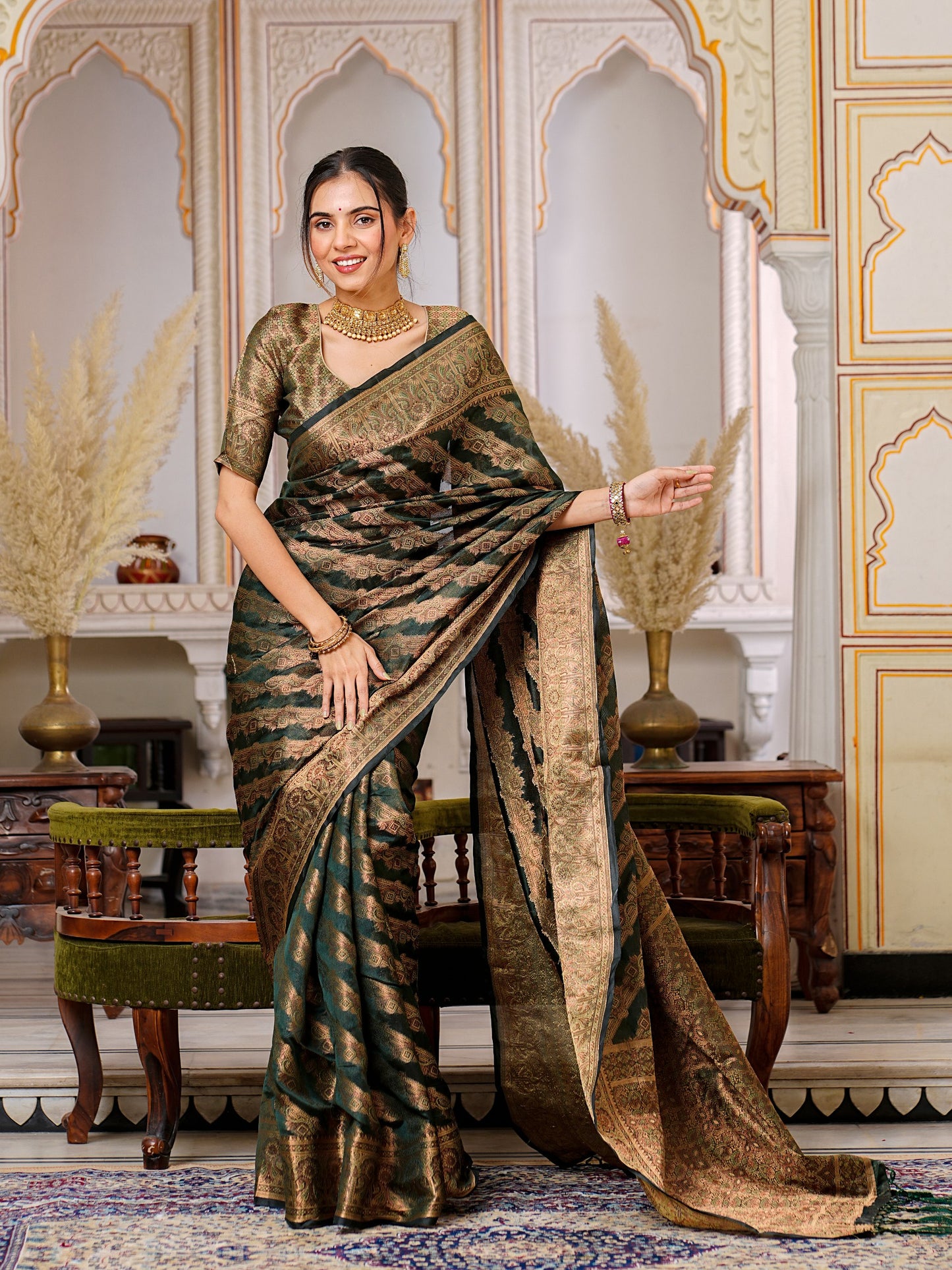 Amazing Designer Green Colour Pure Organza Saree.