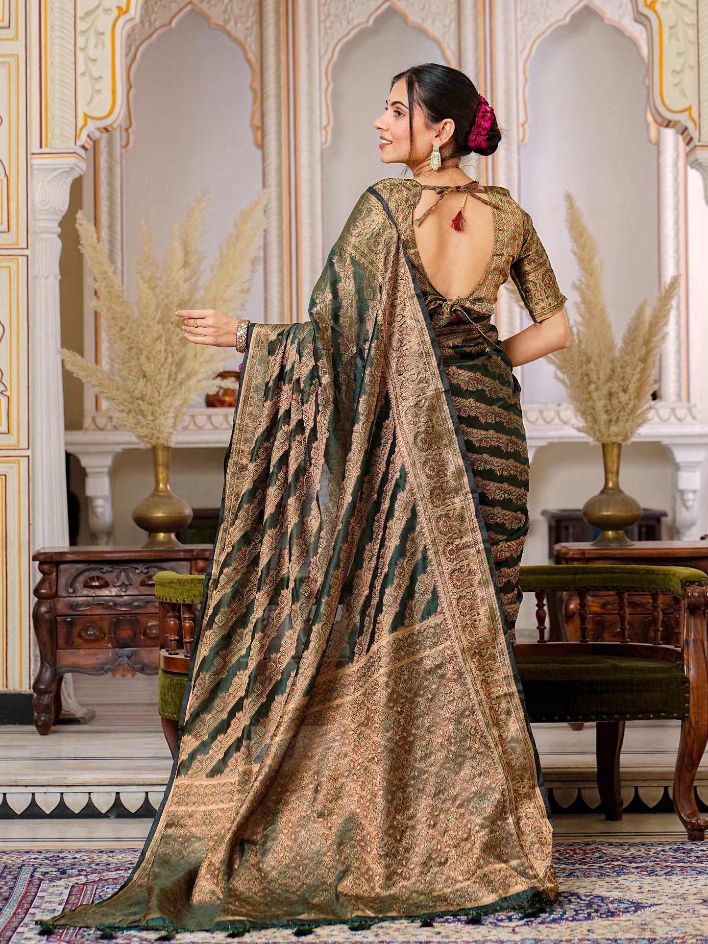 Amazing Designer Green Colour Pure Organza Saree.
