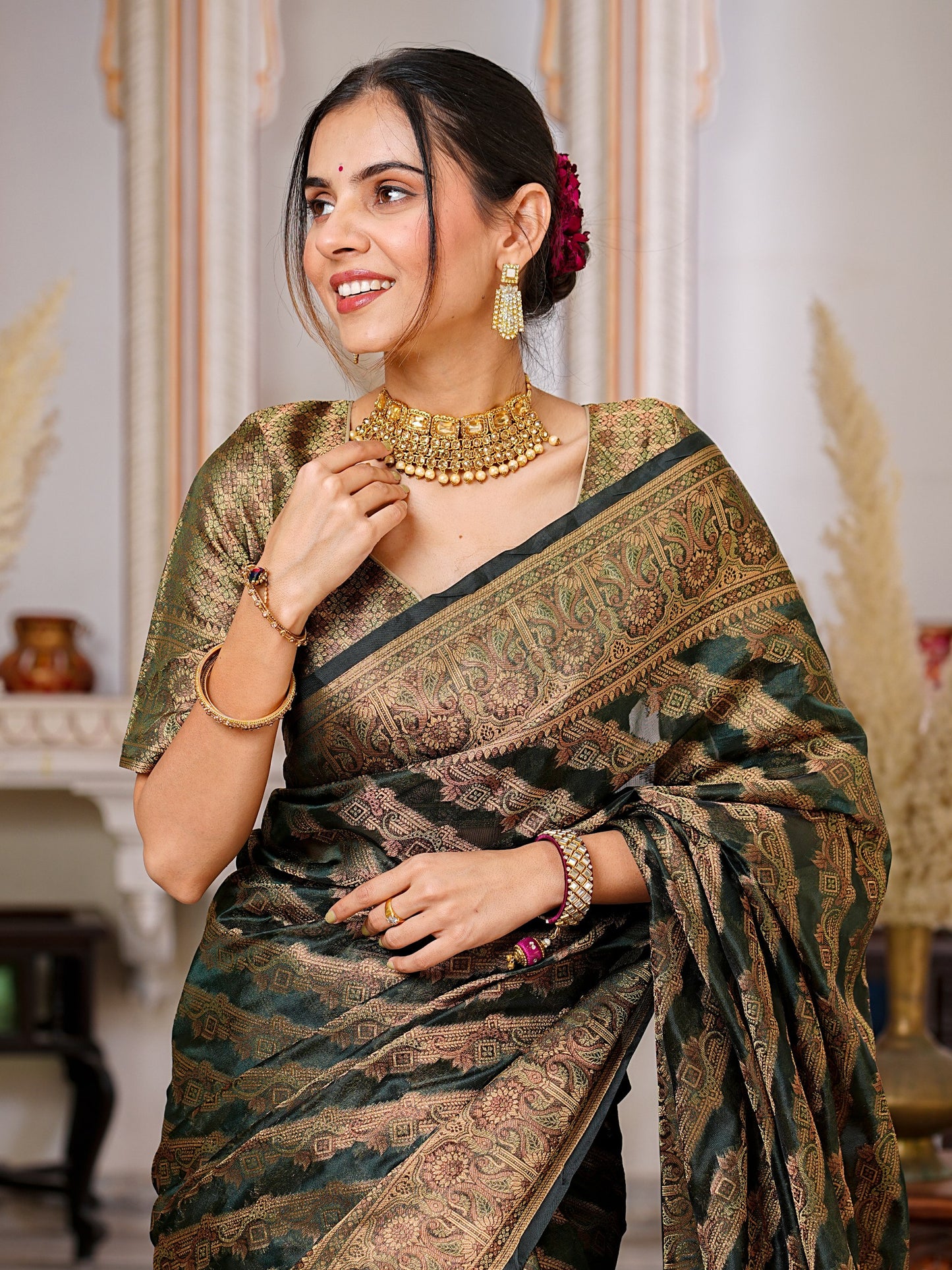Amazing Designer Green Colour Pure Organza Saree.